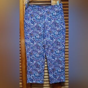 Isaac Mizrahi Women's Blue Purple Pink Floral Paisley Pull On Capris  Size 14P
